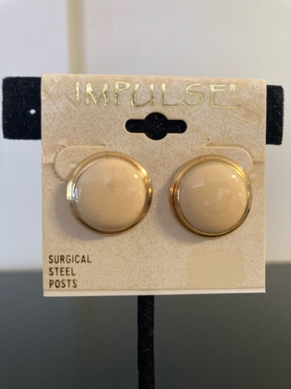 IMPULSE Cream Dome Stud Earrings with Gold Trim